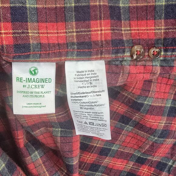 J.Crew Mens L Brushed Cotton Twill Red Green Blue Plaid Button Up Slim Fit Shirt - Picture 5 of 8
